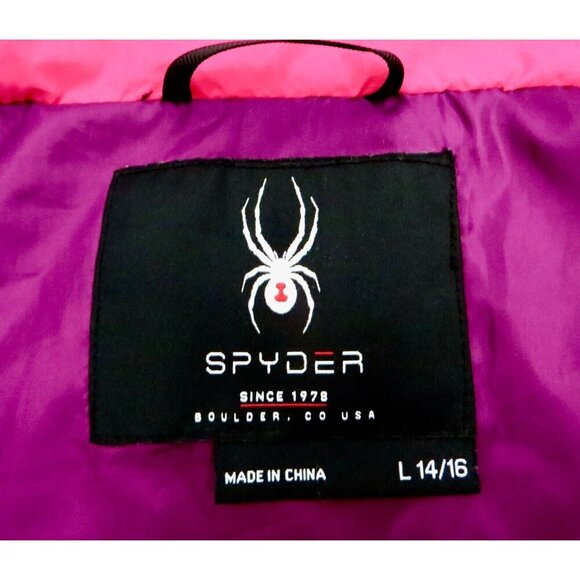 NEW! Spyder Quilted Puffer Parka Jacket ThermaWeb Hooded Youth Pink SZ 14/16 - Picture 5 of 7